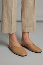 Women's Leather Sandals with Square Toe and Slip On