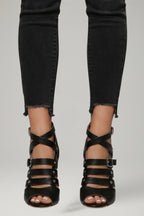 Women's Leather Sandals with Zipper Closure and Stiletto Heel