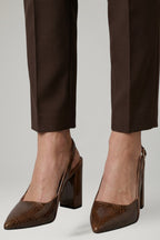 Women's Leather Shoes with Ankle Strap and Block Heel