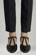 Women's Leather Shoes with T Strap and Buckle