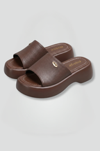 Women's Leather Slippers with Open Toe and Platform Sole
