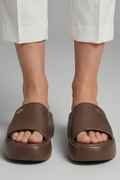 Women's Leather Slippers with Open Toe and Platform Sole