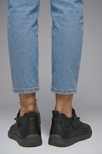 Women's Leather Trainers with Elastic Panels and EVA Sole