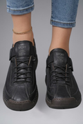 Women's Leather Trainers with Elastic Panels and EVA Sole