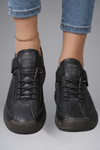 Women's Leather Trainers with Elastic Panels and EVA Sole