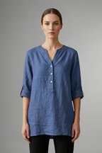 Women’s Linen Blouse with Button Closure and Roll Sleeves