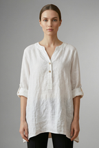 Women’s Linen Blouse with Button Closure and Roll Sleeves