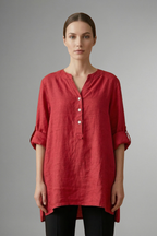 Women’s Linen Blouse with Button Closure and Roll Sleeves