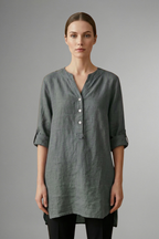 Women’s Linen Blouse with Button Closure and Roll Sleeves