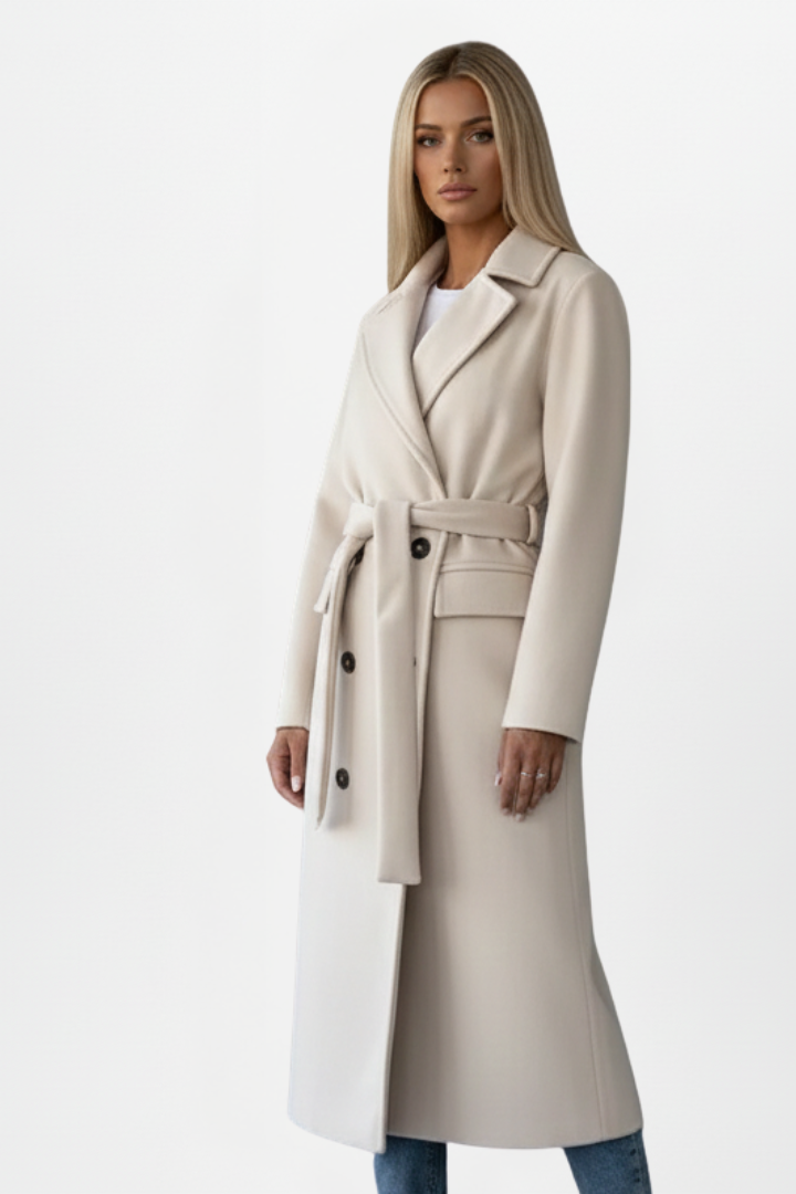Elegant Kvinde Uldfrakke med Bælte i Beige og Brun — Image 3