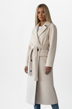 Elegant Kvinde Uldfrakke med Bælte i Beige og Brun — Image 3