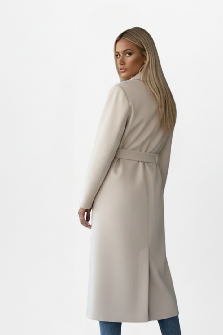 Elegant Kvinde Uldfrakke med Bælte i Beige og Brun — Image 4