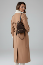 Women’s Long Coat with Lapel Collar and Trim Detailing