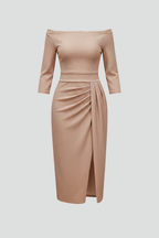 Women’s Long Dress with Off-Shoulder Neckline and Side Slit
