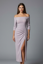 Women’s Long Dress with Off-Shoulder Neckline and Side Slit