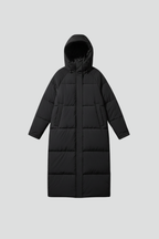 Lang dunjakke til kvinder i sort og beige, polyester, varm og vandafvisende — Main Image