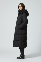 Lang dunjakke til kvinder i sort og beige, polyester, varm og vandafvisende — Image 4