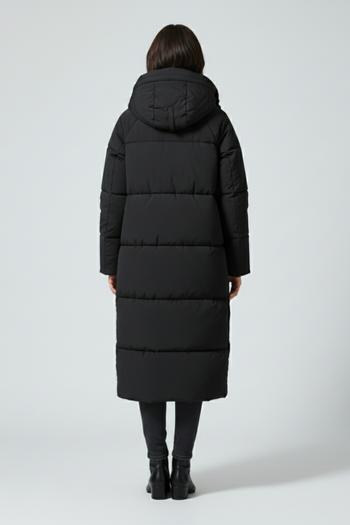 Lang dunjakke til kvinder i sort og beige, polyester, varm og vandafvisende — Image 5