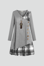 Women’s Long Sleeve Dress with V Neckline and Button Detail
