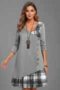 Women’s Long Sleeve Dress with V Neckline and Button Detail