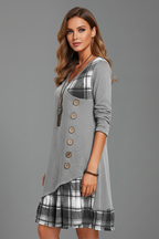 Women’s Long Sleeve Dress with V Neckline and Button Detail