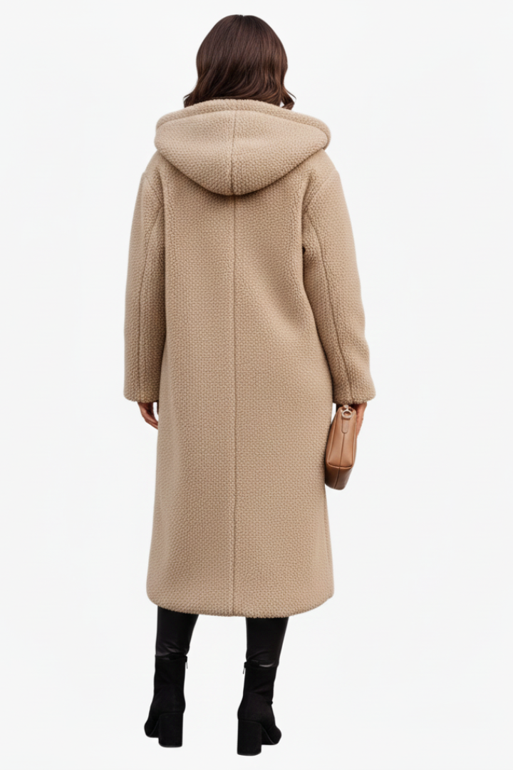 Elegant Lang Teddyfrakke til Kvinder med Hætte i Beige — Image 3