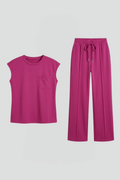 Women’s Loungewear Set with Elastic Waistband and Short Sleeves