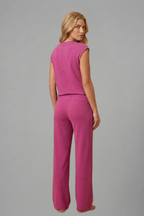 Women’s Loungewear Set with Elastic Waistband and Short Sleeves