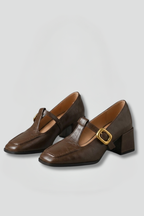 Women's Mary Jane Heels with Gold Buckle for Office Wear