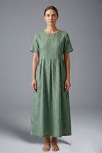 Women’s Maxi Dress with Pleated Waist and Side Pockets