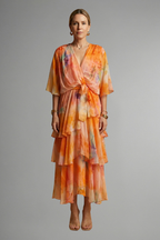 Women’s Maxi Dress with Printed Surface and Flowing Skirt