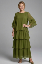 Women’s Maxi Dress with Round Neck and Layered Skirt