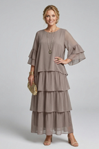 Women’s Maxi Dress with Round Neck and Layered Skirt