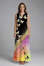 Women’s Maxi Dress with Split Neck and Sleeveless Design