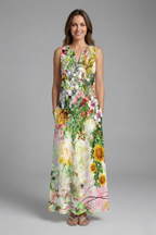 Women’s Maxi Dress with Split Neck and Sleeveless Design