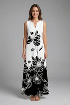 Women’s Maxi Dress with Split Neck and Sleeveless Design