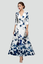 Women’s Maxi Dress with V-Neck and Printed Surface