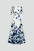 Women’s Maxi Dress with V-Neck and Printed Surface