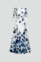 Women’s Maxi Dress with V-Neck and Printed Surface