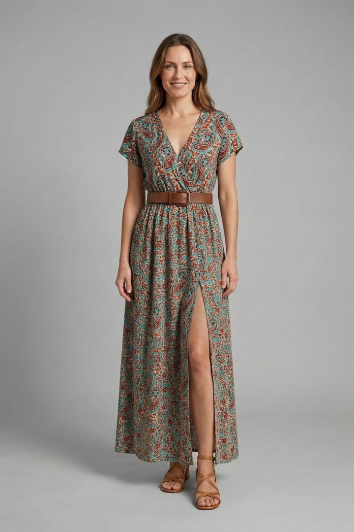 Women’s Maxi Dress with V-Neck and Side Slit