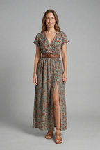 Women’s Maxi Dress with V-Neck and Side Slit