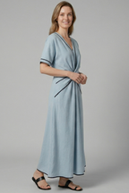 Women’s Maxi Dress with V Neck and Draped Waist