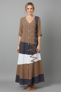 Women’s Maxi Dress with V Neckline and Button Front