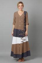 Women’s Maxi Dress with V Neckline and Button Front
