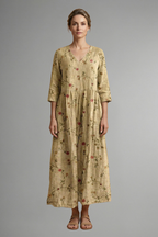 Women’s Maxi Dress with V Neckline and Floral Pattern