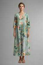 Women’s Maxi Dress with V Neckline and Floral Pattern