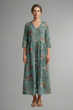 Women’s Maxi Dress with V Neckline and Floral Pattern