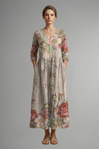 Women’s Maxi Dress with V Neckline and Floral Pattern