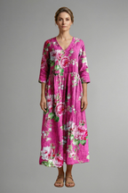 Women’s Maxi Dress with V Neckline and Floral Pattern