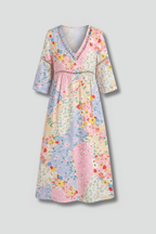Women’s Maxi Dress with V Neckline and Patchwork Print